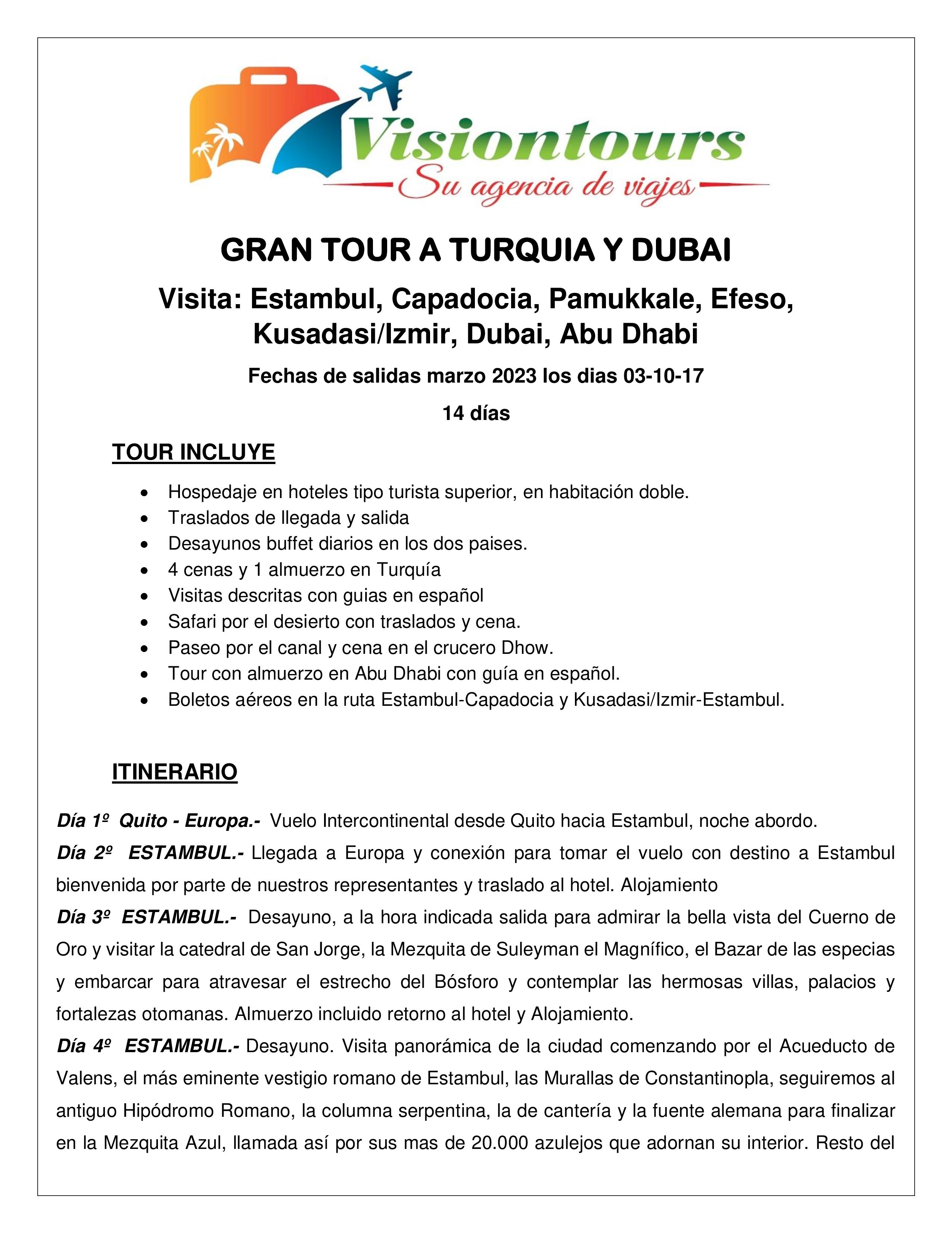 TOUR A TURQUIA Y DUBAI